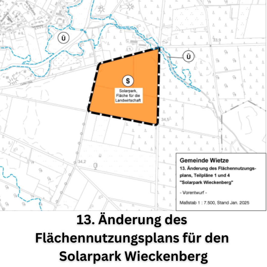 Öffentliche Bekanntmachung: 13. Änderung des Flächennutzungsplans für den Solarpark Wieckenberg - 2